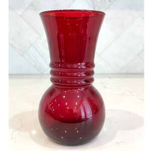 Vintage MCM Anchor Hocking Ruby Red Art Deco Ribbed Bud Vase 6.25"